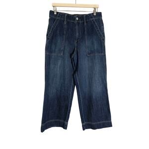 Gap Denim Womens 12 31 Wide Leg Cropped Jeans Dark Wash High Rise Casual Barrel